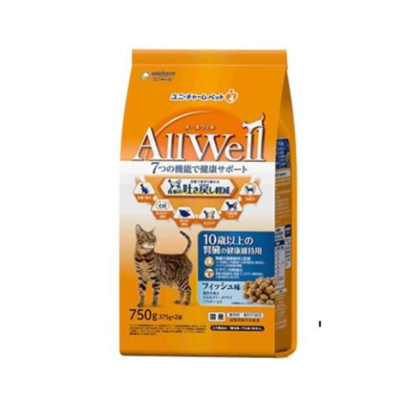 ユニ・チャーム AllWell10歳以上の腎臓の健康維持用フィッシュ味挽き小魚とささみフリーズドライパウダー入り750g 64863 1個(ご注文単位1個)【直送品】