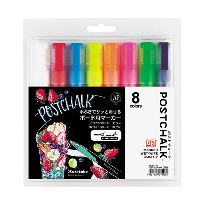 呉竹 ZIG POSTCHALK MARKER WET-WIPE 6MM TIP/NEON・8V 1セット(ご注文単位1セット)【直送品】