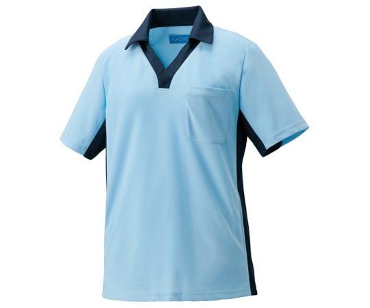 KAZEN ニットシャツ サックスxネイビー SS KZN218-11 SS 1枚（ご注文単位1枚）【直送品】