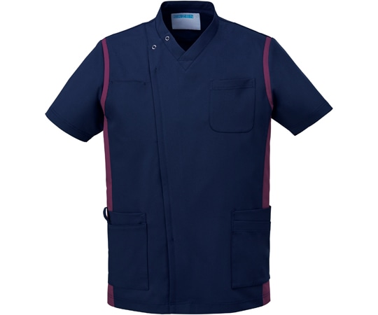 KAZEN メンズスクラブ（前開き）ネイビー×ワイン LL 974-48L 1枚（ご注文単位1枚）【直送品】