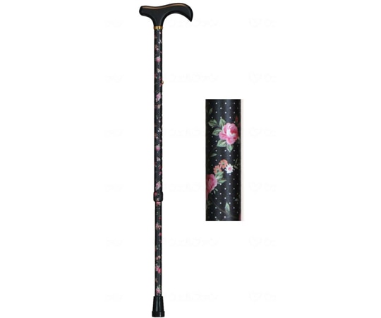 瀬川商店 アルミ製花柄伸縮杖 クロ 1851 1本（ご注文単位1本）【直送品】