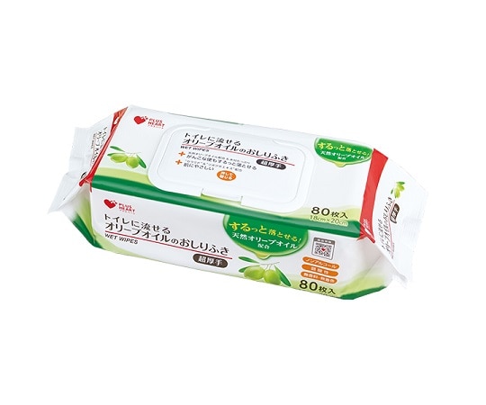 オオサキメディカル PH トイレに流せるオリーブおしりふき フタ付 1袋（80枚入）  1袋（ご注文単位1袋）【直送品】