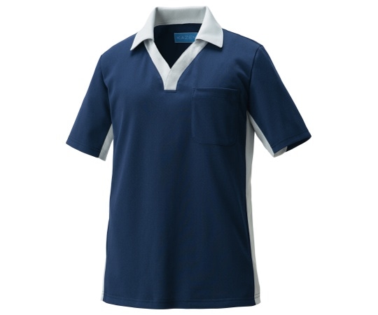 KAZEN ニットシャツ ネイビーxグレー L KZN218-18 L 1枚（ご注文単位1枚）【直送品】
