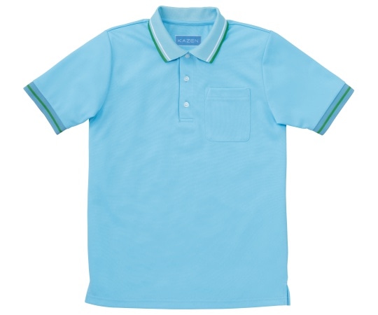 KAZEN ライン入りポロシャツ サックス L 236-01 L 1枚（ご注文単位1枚）【直送品】