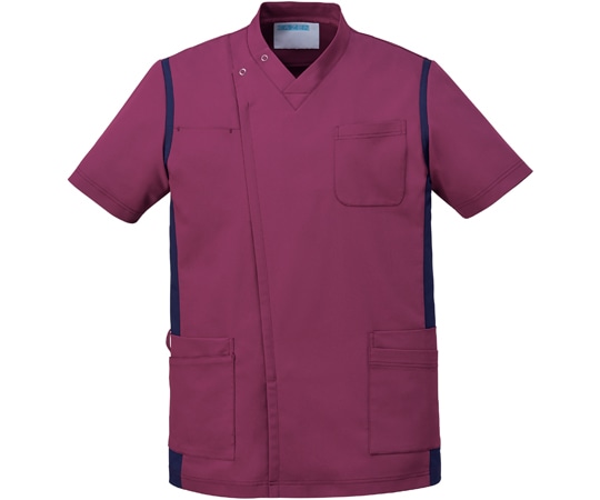 KAZEN メンズスクラブ(前開き)ワイン×ネイビー S 974-45 1枚(ご注文単位1枚)【直送品】