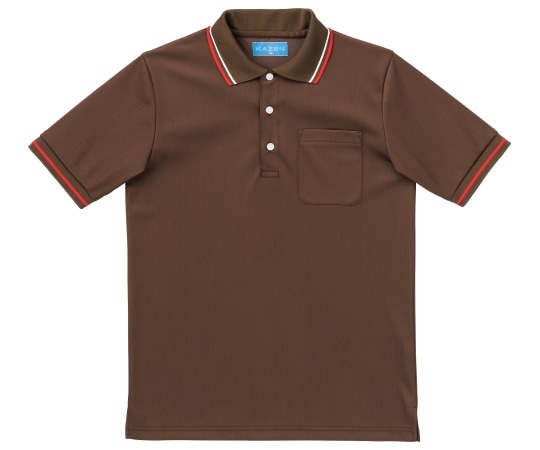 KAZEN ライン入りポロシャツ ブラウン SS 236-33 SS 1枚（ご注文単位1枚）【直送品】