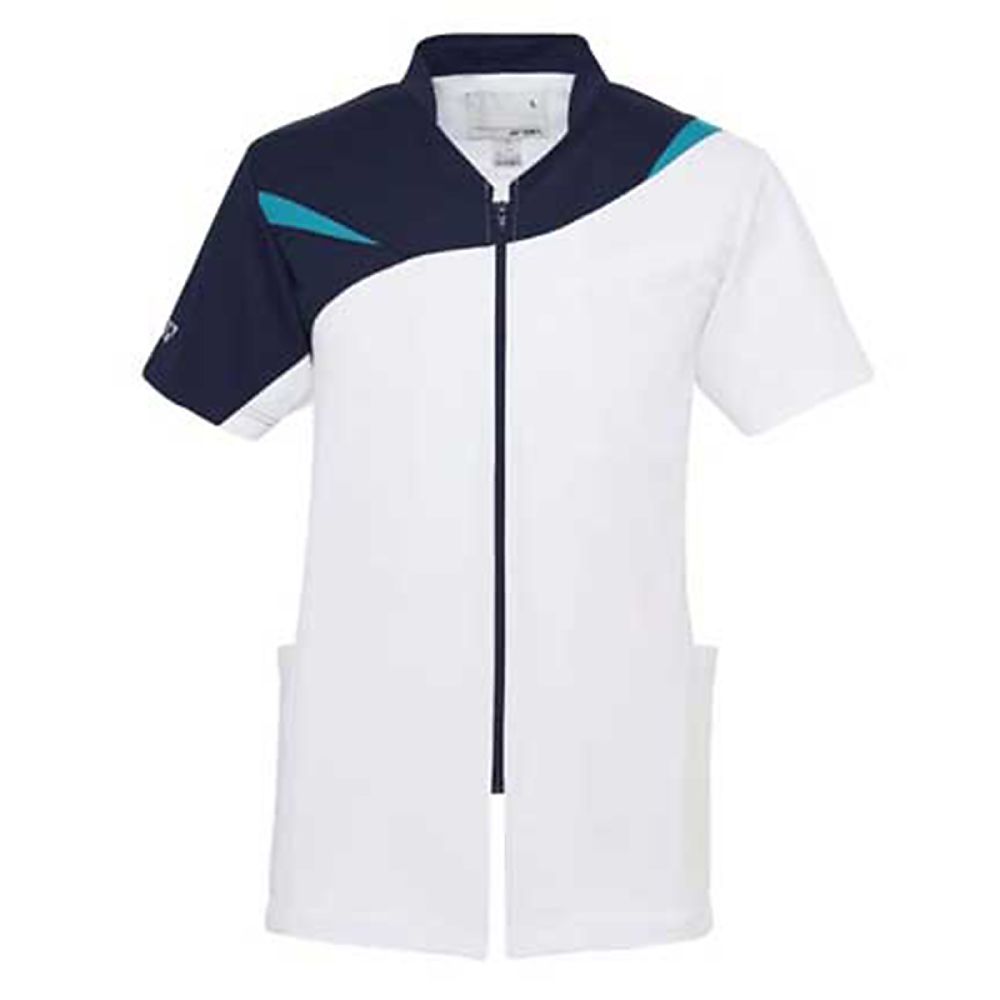 YONEX（トンボ） 前開きスクラブ ホワイト×ピーコックグリーン 3L（身丈76cm） CY831-02 3L 1枚（ご注文単位1枚）【直送品】