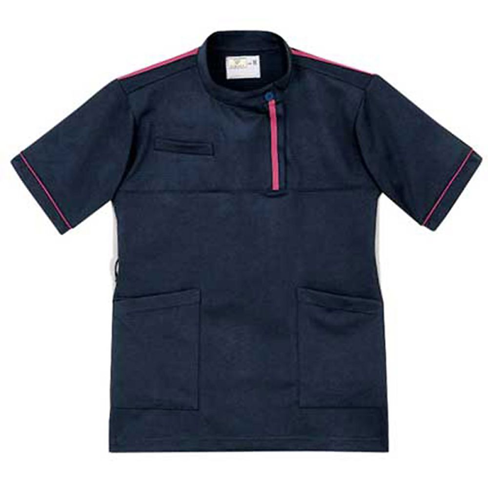 KIRAKU（トンボ） レディスケアワークシャツ ネイビー×ピンク S（身丈64cm） CR198-14 S 1枚（ご注文単位1枚）【直送品】