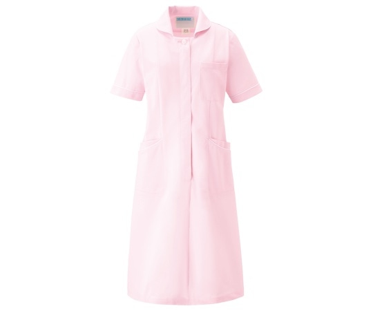 KAZEN ワンピース半袖 ピンクxホワイト L 020-24 L 1枚(ご注文単位1枚)【直送品】