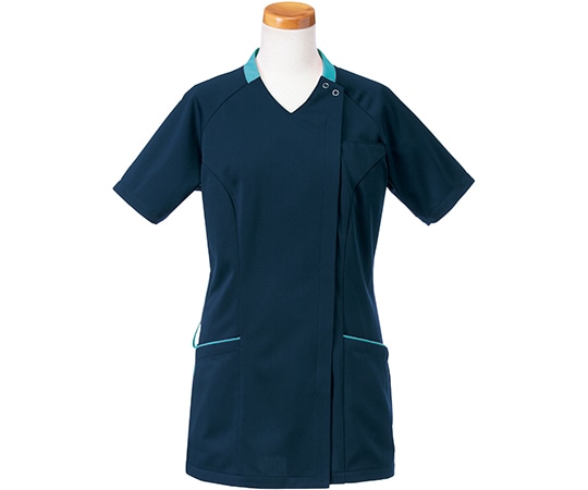 ヤギコーポレーション 半袖スクラブジャケット(レディース) ネイビー×アクア LL R8947-31 1枚(ご注文単位1枚)【直送品】