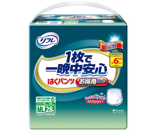 リブドゥコーポレーション リフレ はくパンツ 1枚で一晩中安心 お得用パック ML 28枚×3袋 17605 1ケース(ご注文単位1ケース)【直送品】