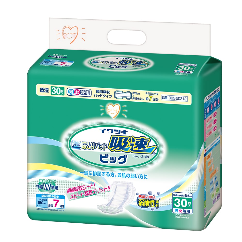 イワツキ 透湿尿とりパッド 吸速 ビッグ 1ケース(30枚×4袋入) 005-50312 1ケース(ご注文単位1ケース)【直送品】