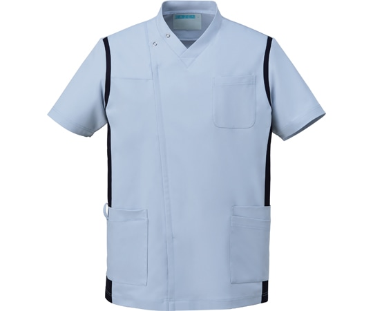 KAZEN メンズスクラブ(前開き)サックス×ネイビー LL 974-41L 1枚(ご注文単位1枚)【直送品】
