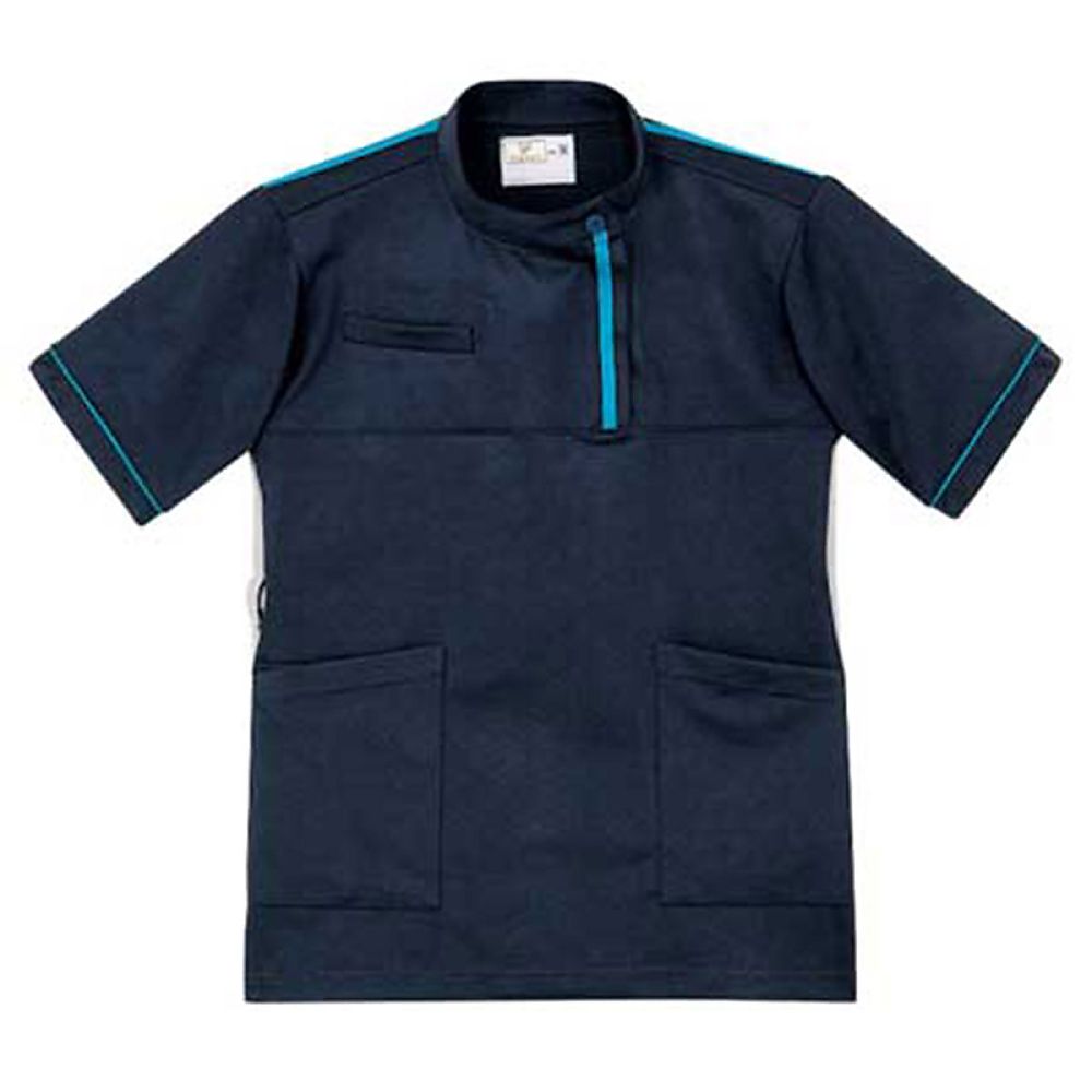 KIRAKU(トンボ) レディスケアワークシャツ ネイビー×ブルー M(身丈67cm) CR198-75 M 1枚(ご注文単位1枚)【直送品】
