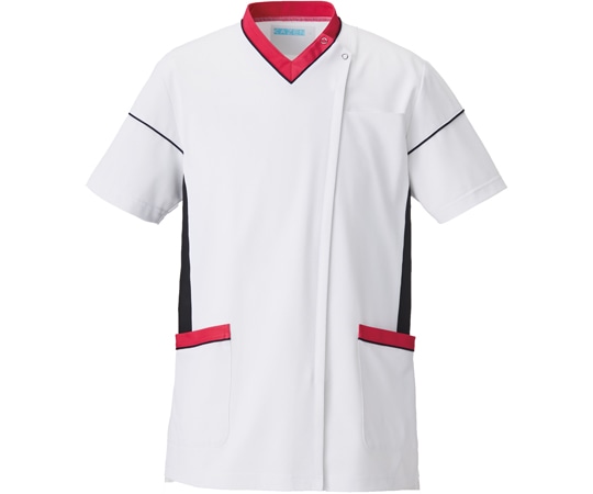 KAZEN スクラブジャケット半袖男女兼 ホワイト×ネイビー×ピンク LL 034-23L 1枚（ご注文単位1枚）【直送品】