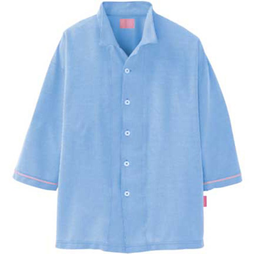 KIRAKU（トンボ） ニット患者衣 前開きシャツ ブルー LL 1ケース（10枚入） CV001-75 LL 1ケース（ご注文単位1ケース）【直送品】