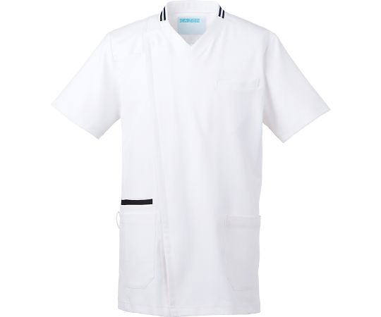 KAZEN メンズスクラブ ホワイトxネイビー 4L 037-28 4L 1枚（ご注文単位1枚）【直送品】