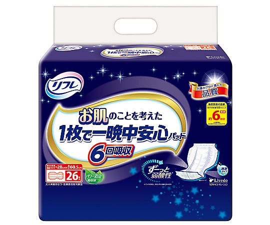 リブドゥコーポレーション リフレ お肌のことを考えた1枚で一晩中安心パッド 6回吸収 26枚×4袋 18303 1ケース(ご注文単位1ケース)【直送品】