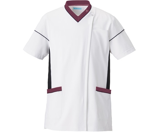 KAZEN スクラブジャケット半袖男女兼 ホワイト×ネイビー×ワイン LL 034-25L 1枚（ご注文単位1枚）【直送品】