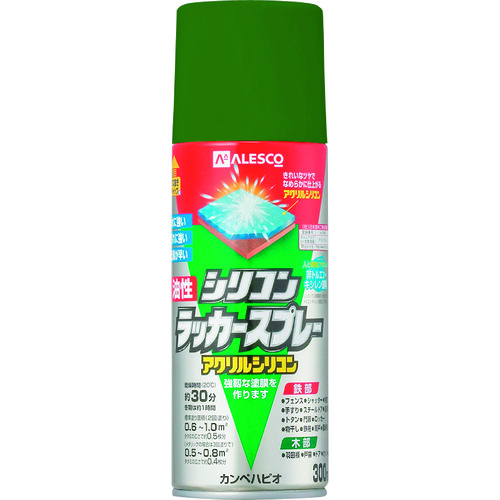 トラスコ中山 KANSAI 油性シリコンラッカースプレー グリーンメタリック 300ml（ご注文単位1本）【直送品】