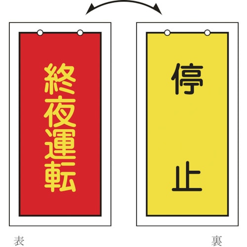 トラスコ中山 緑十字 バルブ表示札 終夜運転(赤)⇔停止(黄) 特15-76 100×50mm 両面 エンビ(ご注文単位1枚)【直送品】