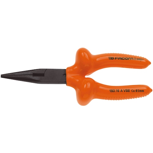 トラスコ中山 FACOM 絶縁工具 ロングハーフラウンドノーズプライヤ 170mm(ご注文単位1個)【直送品】