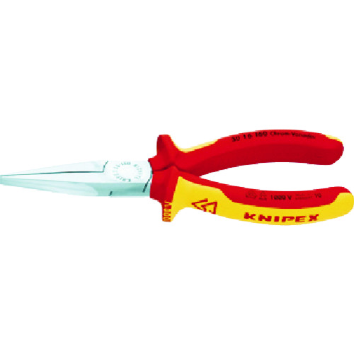 トラスコ中山 KNIPEX 絶縁1000Vロングノーズプライヤー 先端平型 160mm(ご注文単位1個)【直送品】