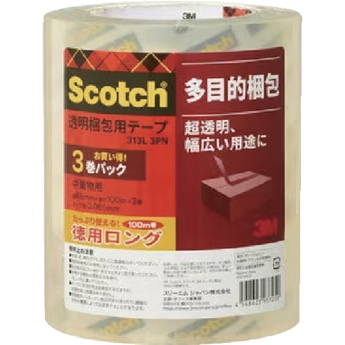 トラスコ中山 3M 透明梱包用テープ 48mmX100m 3巻パック(ご注文単位1パック)【直送品】