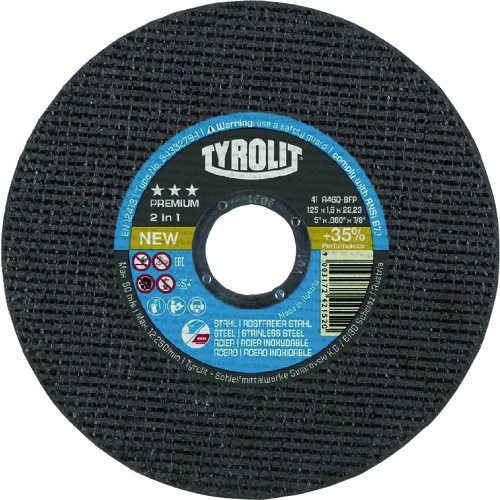 トラスコ中山 TYROLIT 切断砥石 プレミアムタイプ 125X1.6X22.23mm 195-3493(ご注文単位1枚)【直送品】