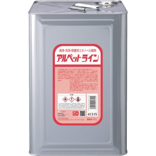 トラスコ中山 サラヤ 清浄・洗浄・除菌用エタノール製剤 アルペットライン 17L(ご注文単位1個)【直送品】