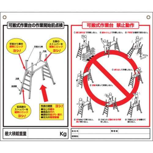 トラスコ中山 つくし 標識 「可搬式作業台の点検項目、禁止動作」(ご注文単位1枚)【直送品】