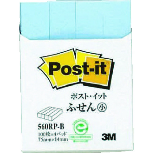 トラスコ中山 3M ポスト・イット 75X14mm 100枚X4パッド ブルー(ご注文単位1パック)【直送品】