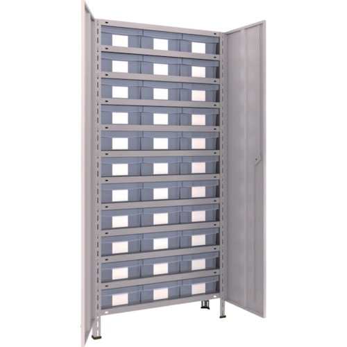 トラスコ中山 TRUSCO スチールラック 軽量棚扉付 875X300X1800樹脂引出透明大X33 ネオグレー(ご注文単位1台)【直送品】