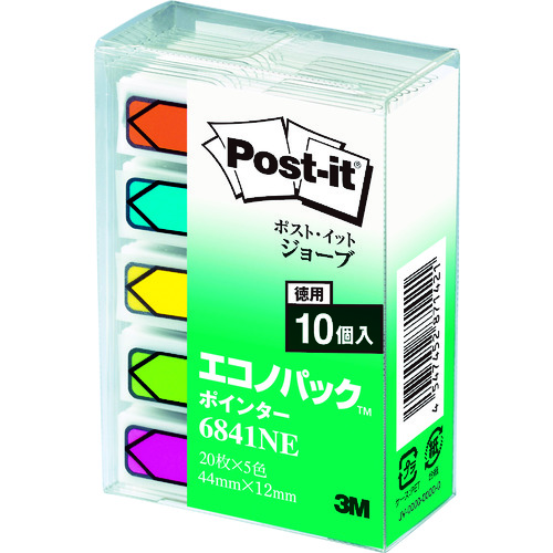 トラスコ中山 3M ポスト・イット ジョーブ 44X12mm 100枚X10 5色混色(ご注文単位1箱)【直送品】