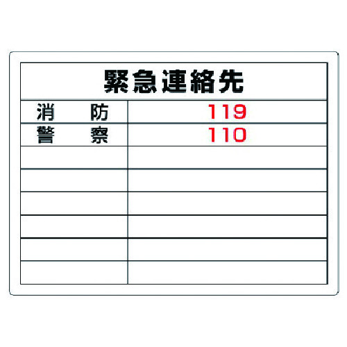 トラスコ中山 ユニット 高圧ガス標識 緊急連絡先・エコユニボード・450X600(ご注文単位1枚)【直送品】