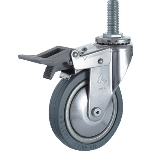 トラスコ中山 ハンマー ねじ込み旋回式ゴム車輪 125mm トータルロック(ご注文単位1個)【直送品】
