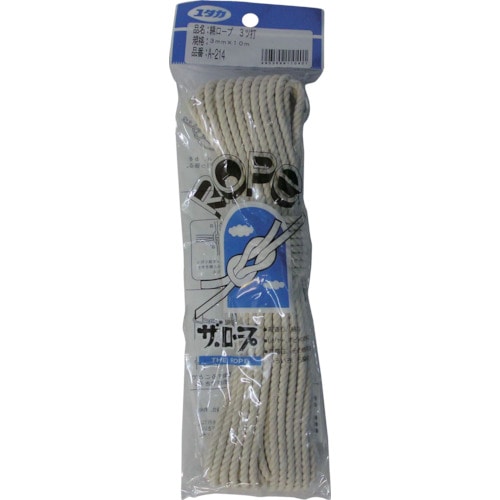 トラスコ中山 ユタカメイク ロープ 綿ロープ3ツ打 3mm×10m(ご注文単位1巻)【直送品】