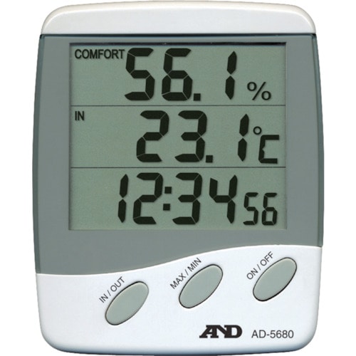 トラスコ中山 A&D 時計付き温湿度計 外部センサー付き(ご注文単位1個)【直送品】
