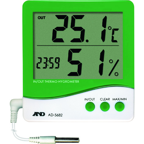 トラスコ中山 A&D 時計付き内外温度・湿度計(ご注文単位1個)【直送品】
