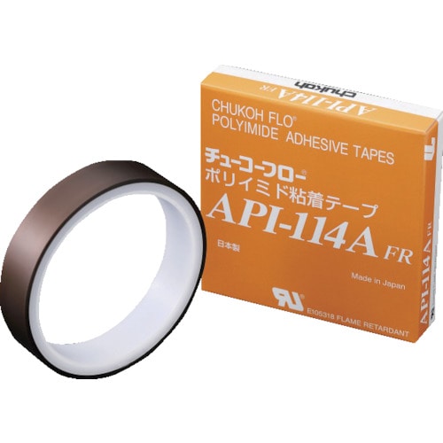 トラスコ中山 チューコーフロー ポリイミド粘着テープ APIー114AFR 0.08t×19w×20m（ご注文単位1巻）【直送品】