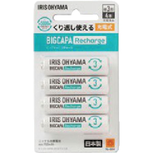トラスコ中山 IRIS 578036 ビックキャパ リチャージ 単3形ニッケル水素電池 4本パック(ご注文単位1パック)【直送品】