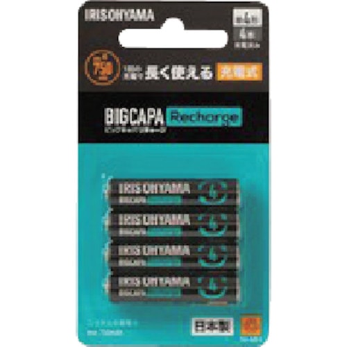 トラスコ中山 IRIS 578035 ビックキャパ リチャージ 単4形ニッケル水素電池 4本パック(ご注文単位1パック)【直送品】
