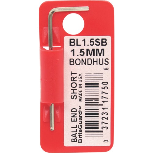 トラスコ中山 ボンダス 六角棒レンチ ボールポイント・L-レンチ ショート メッキ 対辺1.5mm 首下寸法14mm 全長43mm(ご注文単位1本)【直送品】