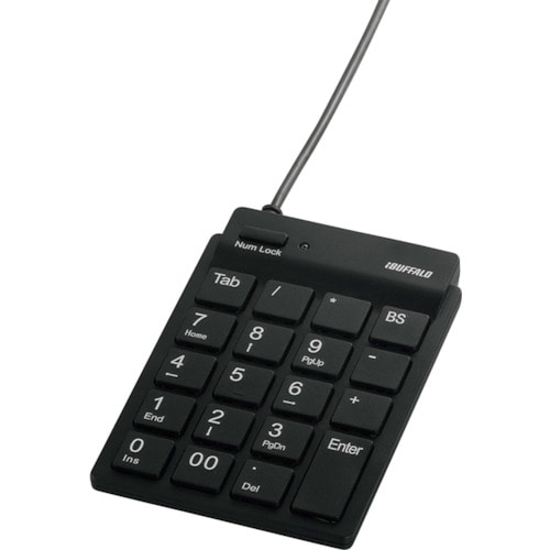トラスコ中山 バッファロー スリムテンキーボード USB2.0ハブ(2ポート)/Tabキー付き ブラック(ご注文単位1個)【直送品】
