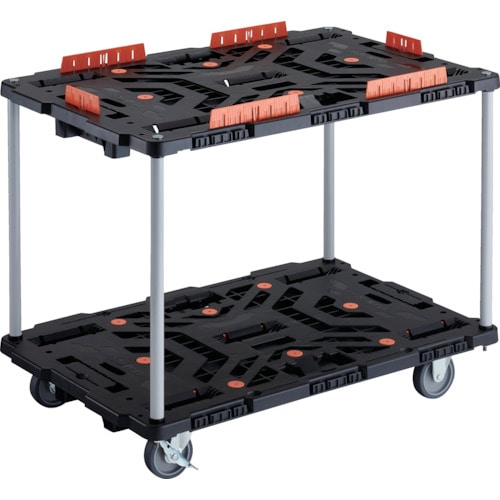 トラスコ中山 TRUSCO 連結式樹脂製2段台車 ビートル 900X600 自在3輪 内2輪ストッパー付 柵付 ハンドルなし(ご注文単位1台)【直送品】