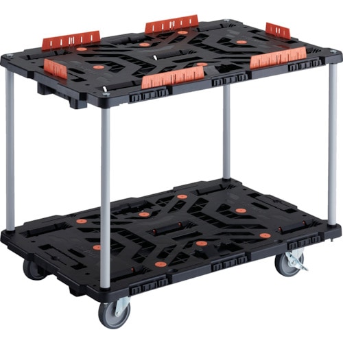 トラスコ中山 TRUSCO 連結式樹脂製2段台車 ビートル 900X600 自在5輪 内2輪ストッパー付 柵付 ハンドルなし(ご注文単位1台)【直送品】