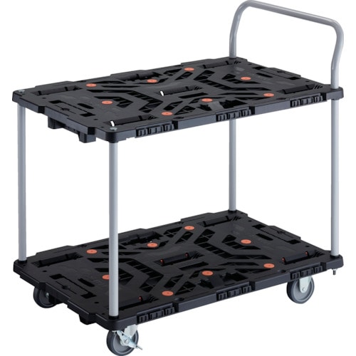 トラスコ中山 TRUSCO 連結式樹脂製2段台車 ビートル 900X600 自在3輪 内2輪ストッパー付 ハンドル付(ご注文単位1台)【直送品】