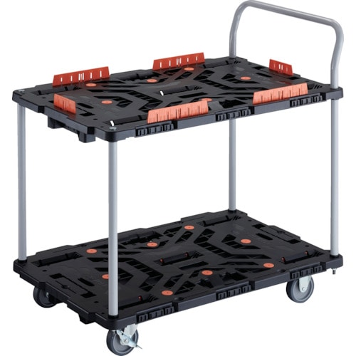 トラスコ中山 TRUSCO 連結式樹脂製2段台車 ビートル 900X600 自在3輪 内2輪ストッパー付 柵 ハンドル付(ご注文単位1台)【直送品】