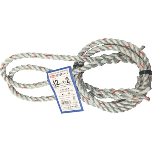トラスコ中山 ユタカメイク 台付ロープ PE&PP混紡ロープ 12mmX2m(ご注文単位1本)【直送品】