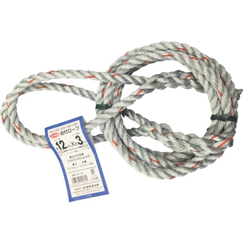 トラスコ中山 ユタカメイク 台付ロープ PE&PP混紡ロープ 12mmX3m(ご注文単位1本)【直送品】